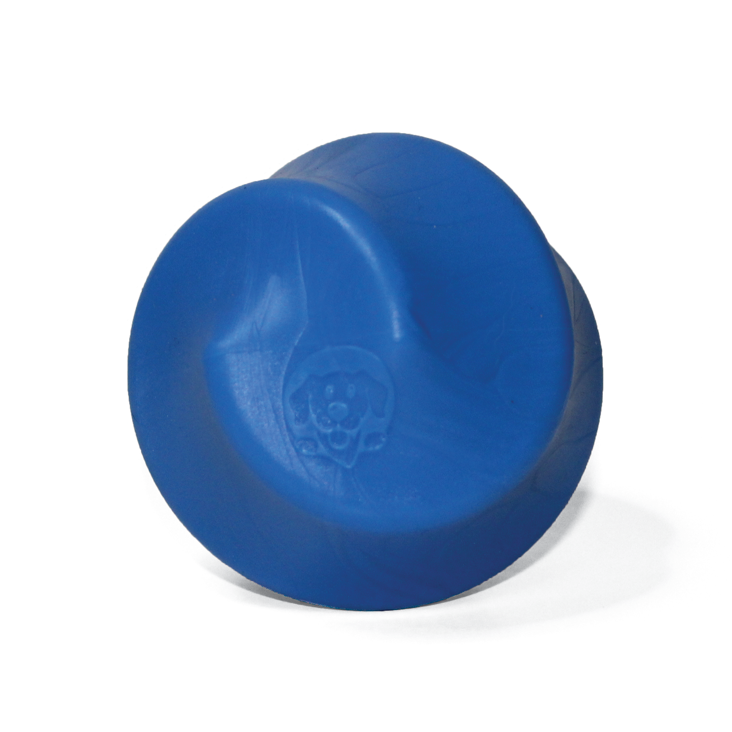 3.25" blue rubber ball with grooved channels for easy throwing and retrieving