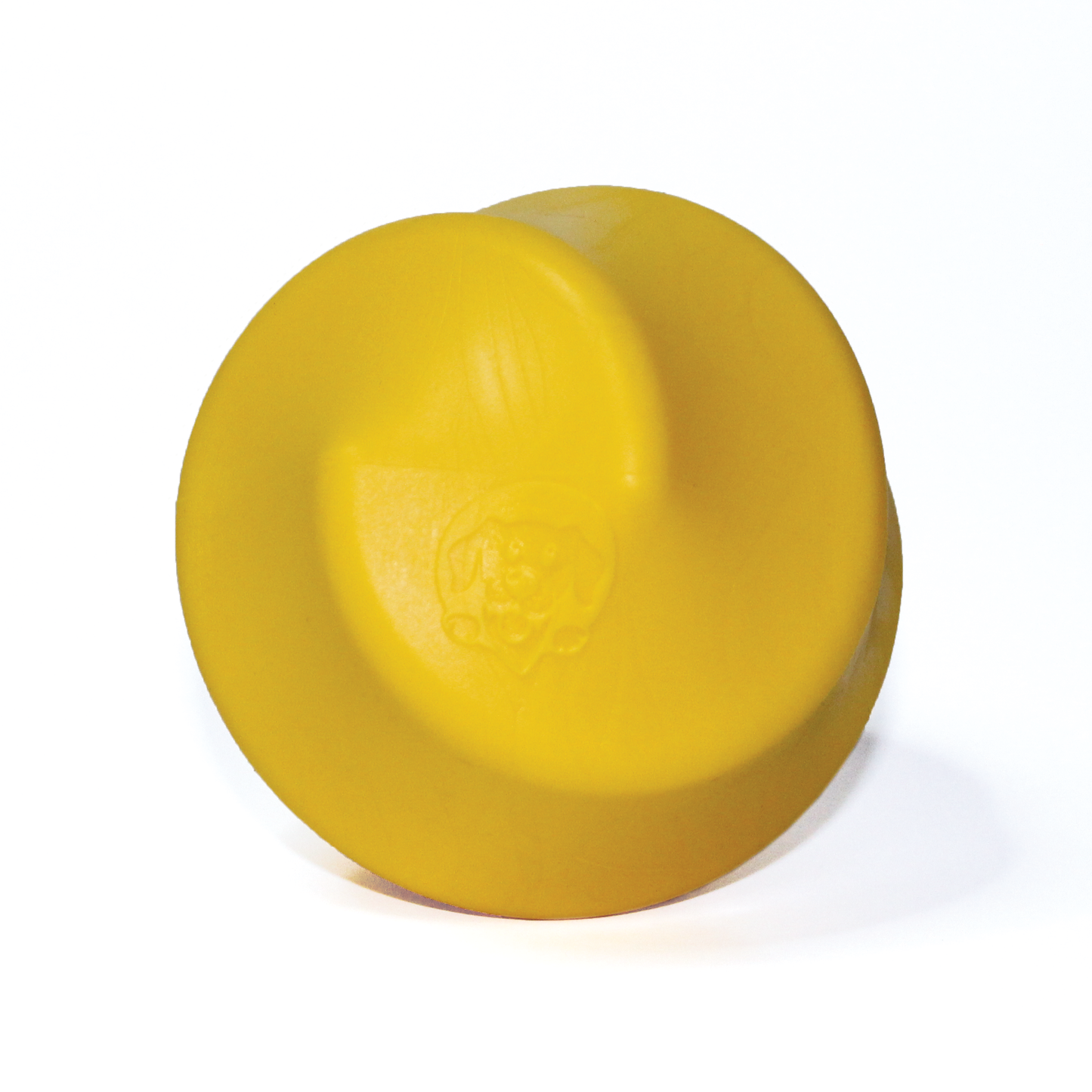 3.25" yellow rubber ball with grooved channels for easy throwing and retrieving